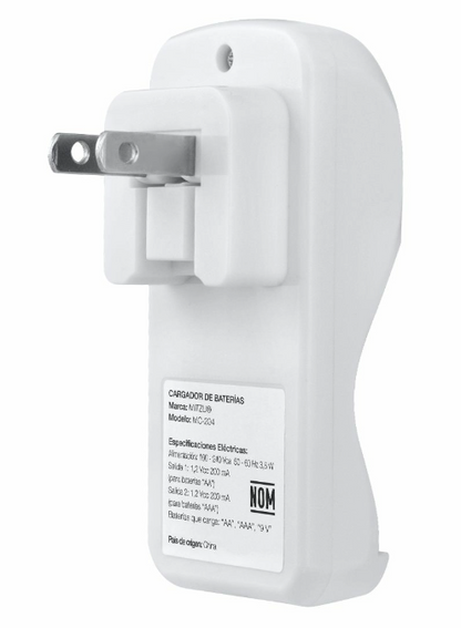 🔋 Cargador Mitzu MC-204 para Baterías AA, AAA y 9V con 2 Pilas AA de 700 mAh