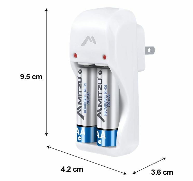 🔋 Cargador Mitzu MC-204 para Baterías AA, AAA y 9V con 2 Pilas AA de 700 mAh