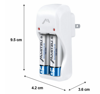 🔋 Cargador Mitzu MC-204 para Baterías AA, AAA y 9V con 2 Pilas AA de 700 mAh