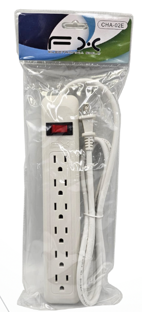 🔌 Barra Multicontacto FX CHA-02E con 6 Tomacorrientes e Interrupto