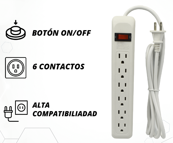 🔌 Barra Multicontacto FX CHA-02E con 6 Tomacorrientes e Interrupto
