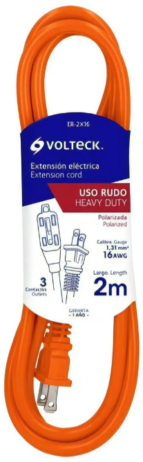 🔌 Extensión Eléctrica de Uso Rudo 2 Metros, Calibre 16 AWG