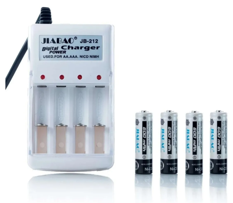 🔋 Cargador Universal Jiabao JB-212 con 4 Baterías Recargables AA