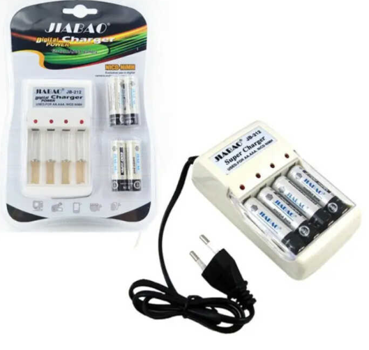 🔋 Cargador Universal Jiabao JB-212 con 4 Baterías Recargables AA