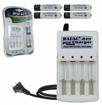 🔋 Cargador Universal Jiabao JB-212 con 4 Baterías AAA Recargables