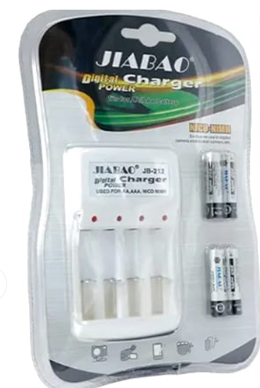 🔋 Cargador Universal Jiabao JB-212 con 4 Baterías AAA Recargables