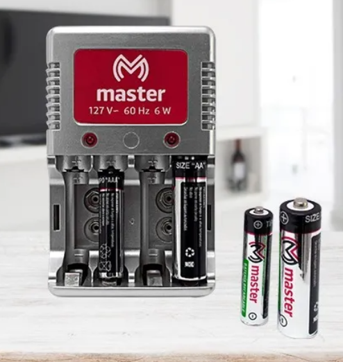 🔋 Cargador de Baterías Master EL10-2AA2AAA – Incluye 2 Baterías AA de 3000 mAh y 2 AAA de 1200 mAh