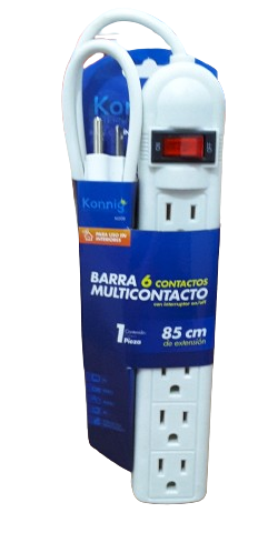 🔌 Multicontacto Konnig KLE08 – 6 Entradas con Protección y Cable de 85cm