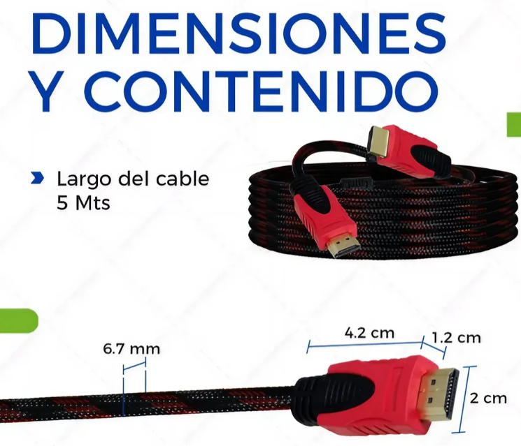 🔌 Cable HDMI Macho a Macho Reforzado de 5 Metros – Full HD 1080p