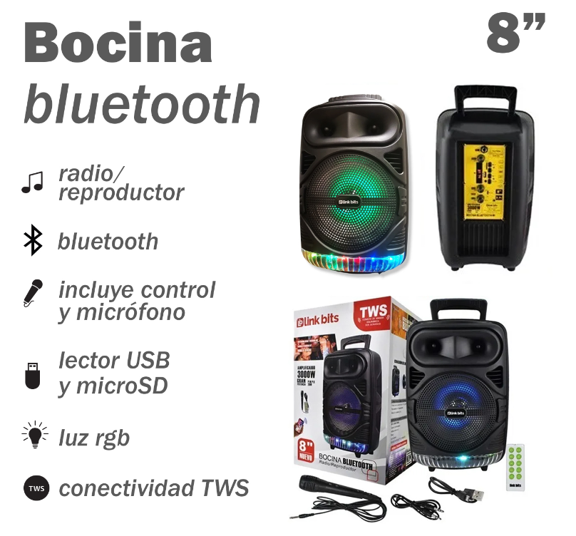 🔊 Bafle Karaoke Link Bits RFR-068 – 8" con Micrófono y Control Remoto