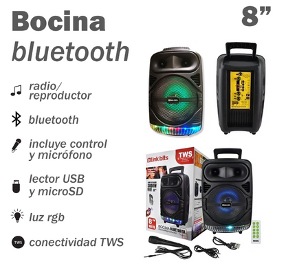 🔊 Bafle Karaoke Link Bits RFR-068 – 8" con Micrófono y Control Remoto