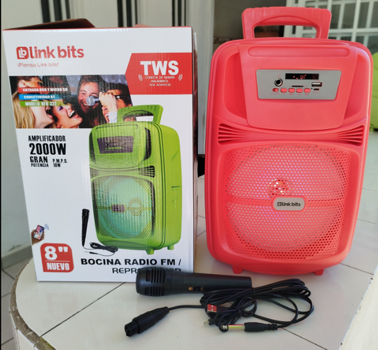 🔊 Bocina Bluetooth Link Bits SA8066T – 8" con Micrófono y Luces LED
