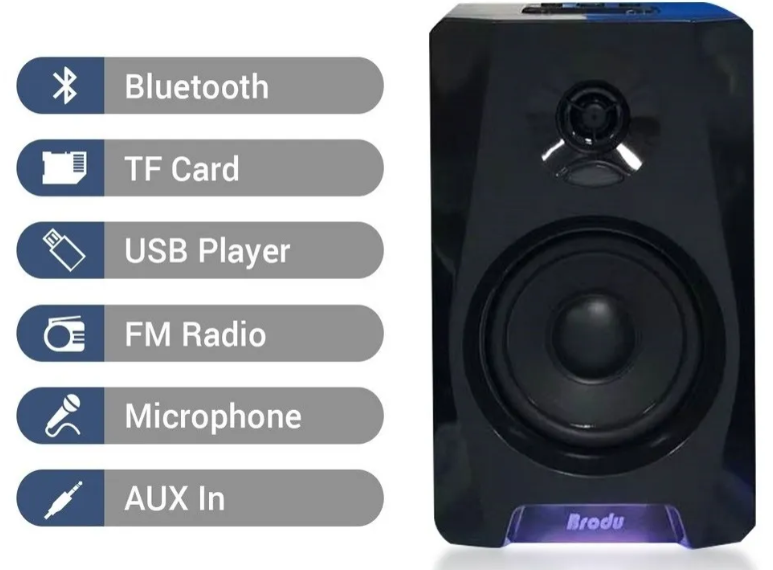 🔊 Bocina Bluetooth Brodu BTS-1288 – 4" Recargable con Luz LED