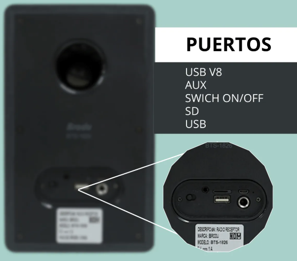 🔊 Bocina Bluetooth Brodu BTS-1826 – 4" Recargable con Luz LED y Función Karaoke