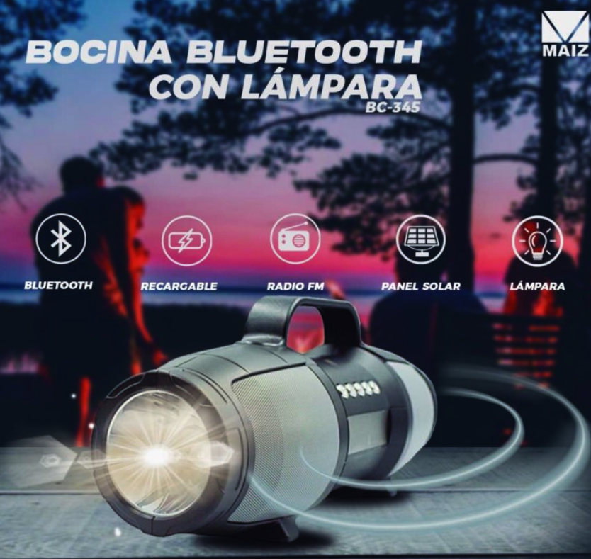 🔊 Bocina Bluetooth con Panel Solar y Linterna y dos altavoces de 3" BC-345