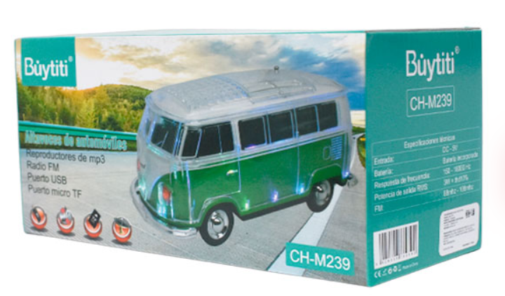 🧰 Bocina Bluetooth CH-M239 con diseño de camioneta clásica VW 3"