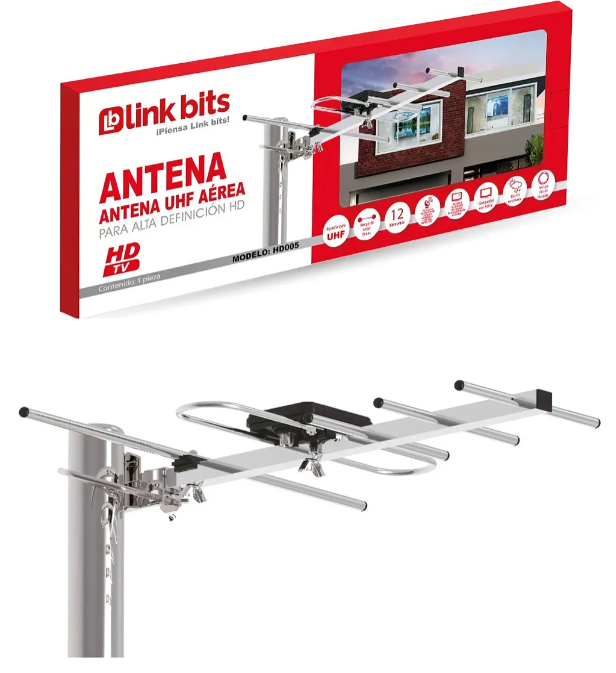 📡 Antena Exterior HDTV Link Bits HD005 – 12 Elementos, Largo Alcance