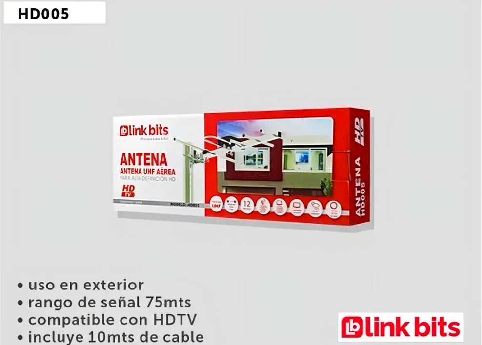 📡 Antena Exterior HDTV Link Bits HD005 – 12 Elementos, Largo Alcance