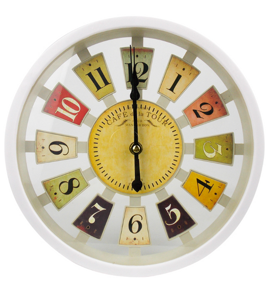 🕒Reloj de pared redondo blanco con números tipo madera