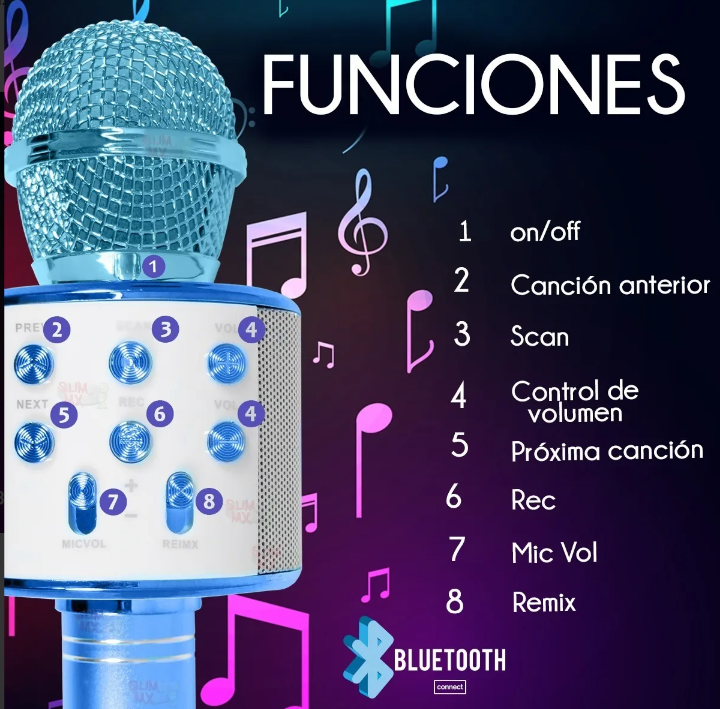 🎤 Micrófono Inalámbrico de Karaoke Bluetooth WS-858 – Con Altavoz Integrado y Efectos de Voz