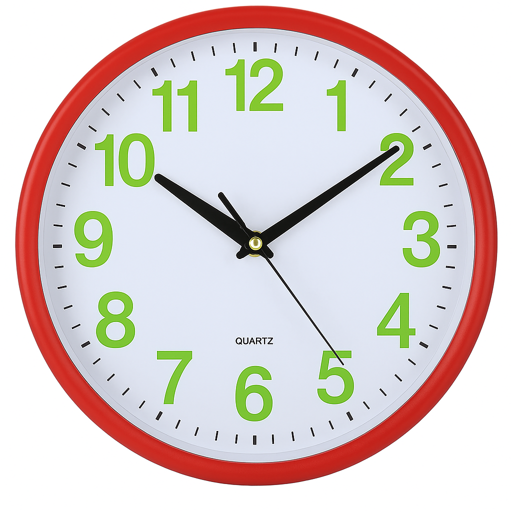 🕒Reloj de pared redondo rojo números verdes QUARTZ