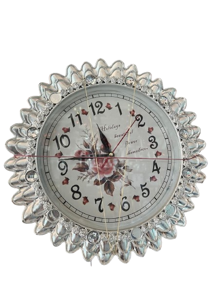 🕒Reloj de pared redondo rosas plateado