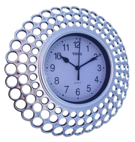 🕒Reloj de pared redondo con hoyos plateado QUARTZ