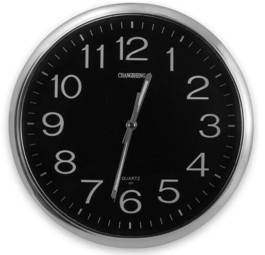 🕒Reloj de pared redondo plateado con negro QUARTZ