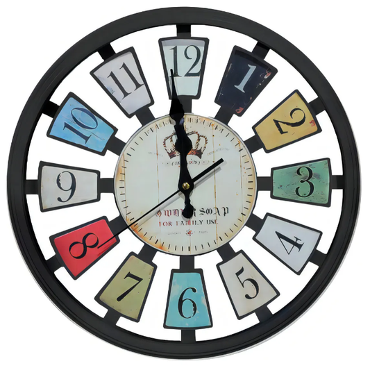 🕒Reloj de pared redondo negro con números tipo madera